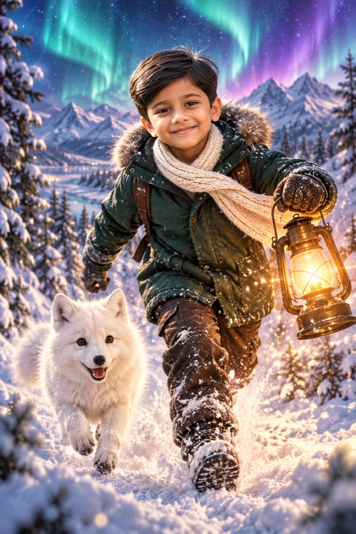 The same child in a winter adventure